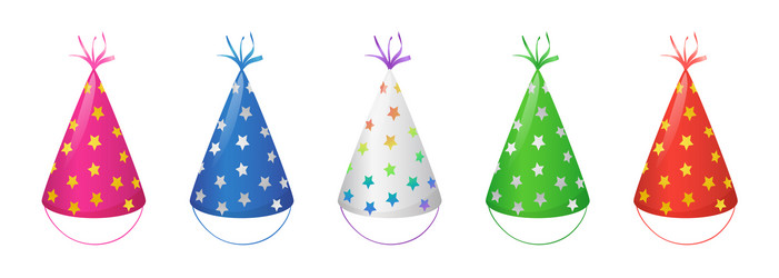 Party hats with stars and ribbons vector