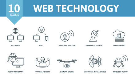 web technology icon set contains editable icons vector image