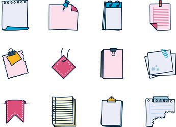 clips and notes messages icon set line fill vector image