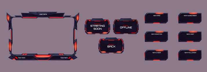 game stream overlay ui frame with red neon glow vector image