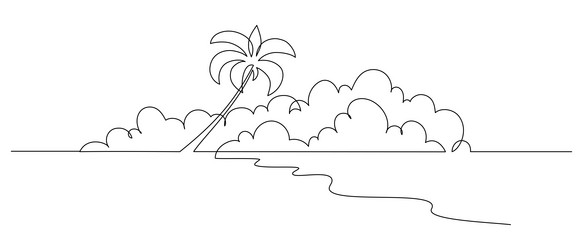 one continuous line drawing of beach with palm vector image