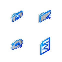set isometric line share folder upload vector image