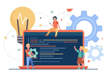 tiny cute children learning coding vector image