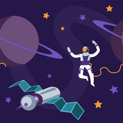 astronaut with satellite or spaceship in space vector image