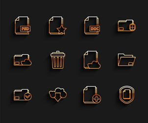 set line document folder and check mark cloud vector image