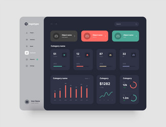 Dashboard UI Kit - Dark Mode vector image