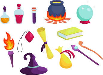 magic accessories wizard tools flasks vector