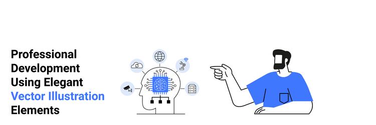 man pointing at ai brain concept with connected vector image