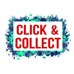 paint splashes frame with text click and collect vector image
