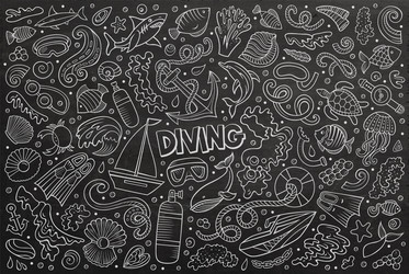 cartoon set of diving theme items objects vector image