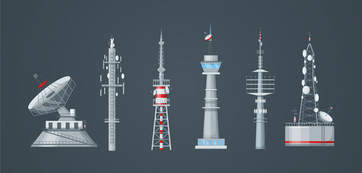 Communication towers set radio wireless masts vector