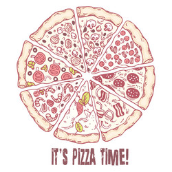 Pizza with different slices sketched vector