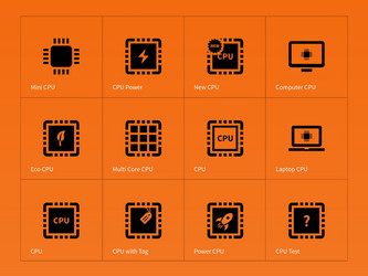 microchip and microprocessor icons on orange vector