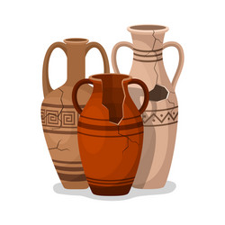 set antique amphora with two handles broken vector