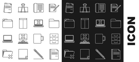 Set line file document drawer with documents vector