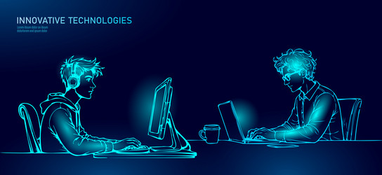 two people working on computers one wears vector image