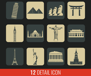 World landmarks flat icons set Royalty Free Vector Image