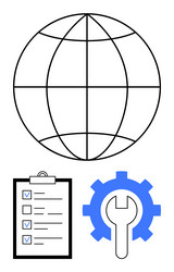global network with checklist and gear symbolizing vector image
