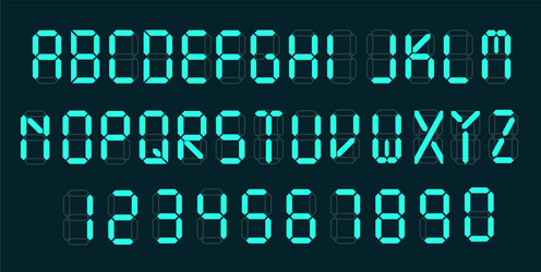 Digital Alarm Clock Font - Numbers & Letters vector image