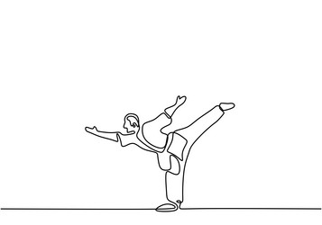 Man is doing taekwondo training continuous single vector