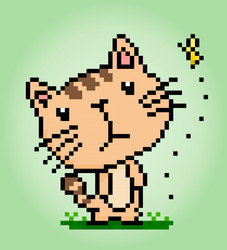 pixel 8 bit cat saw a butterfly animals for games vector