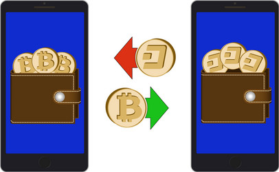exchange between bitcoin and dash in the phone vector image