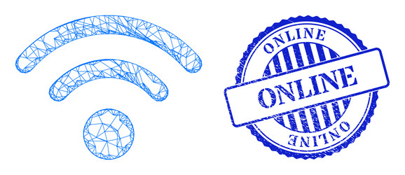 grunge online badge and hatched wi-fi source web vector image