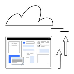 cloud storage interface with data uploading arrows vector image