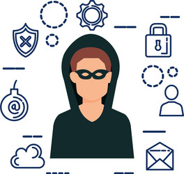 hacker avatar with security set icons vector image