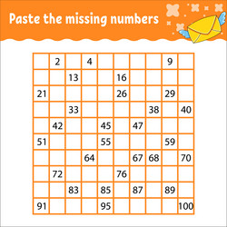 paste the missing numbers from 1 to 100 vector image
