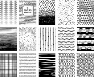 set hand drawn textures and patterns design vector