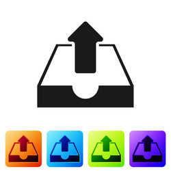 black upload inbox icon isolated on white vector image