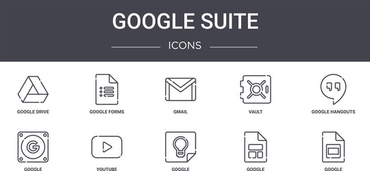 google suite concept line icons set contains vector