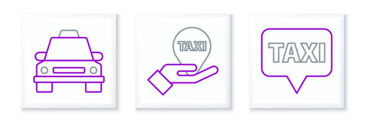 set line map pointer with taxi car and hand vector image