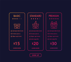banner for tariffs set of pricing table and plans vector image
