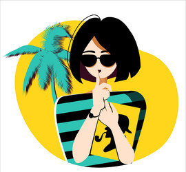 Elegant girl with a bob haircut in sunglasses vector