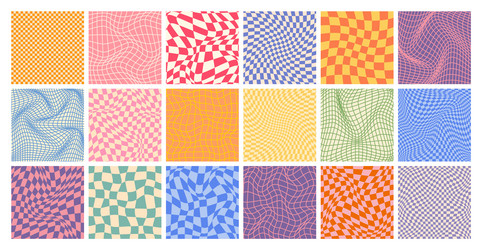 groovy checkered pattern colorful distorted tiled vector image