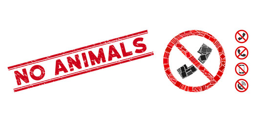 No phone mosaic and grunge animals watermark vector