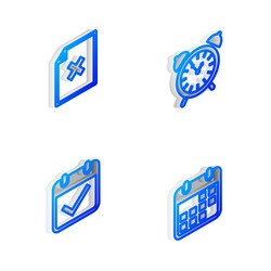 set isometric line alarm clock delete file vector image