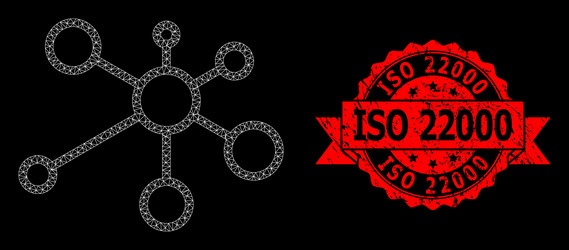 textured iso 22000 seal and web net link nodes vector image