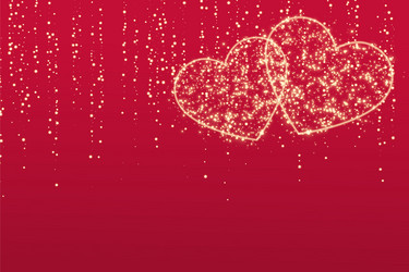 two sparkle love hearts on red background vector