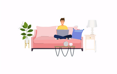 man working at home young sitting on a sofa vector