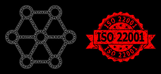 scratched iso 22001 stamp seal and web net link vector image