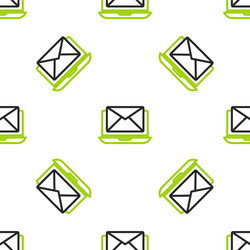 line laptop with envelope and open email on screen vector image