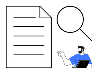 man pointing at document with magnifying glass vector image