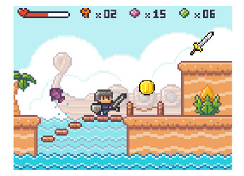 Pixel computer game interface knight in armor vector