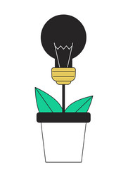 Planting light bulb in pot flat line color object vector