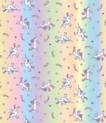 Seamless pattern from unicorns on pastel rainbow vector