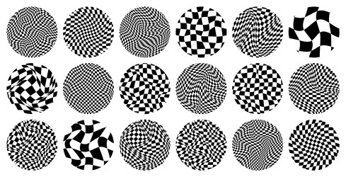 trendy round checkered pattern distorted tiled vector image