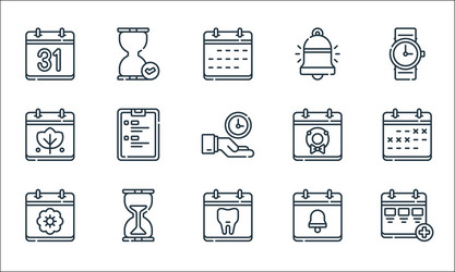 calendar and date line icons linear set quality vector image